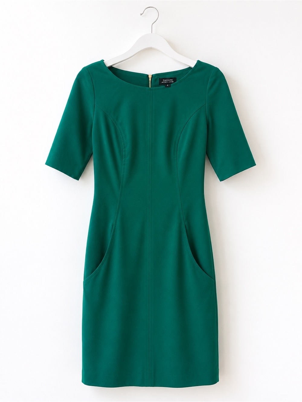 Tahari Arthur S. Levine Emerald Green Sheath Dress Size 4 | Office Dress